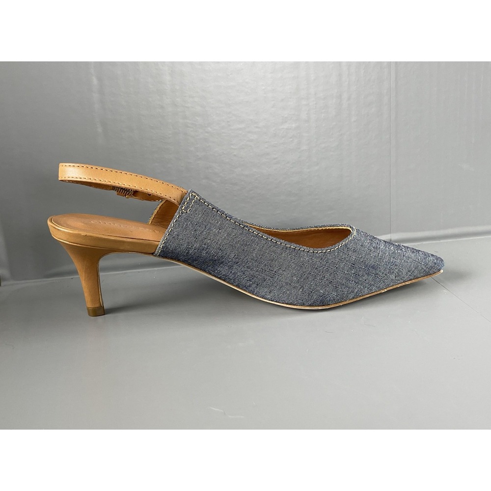 Cinq a Sept Shoes Womens Size 37 Blue Denim Slingback Pointed Toe Kitten Heels - Picture 10 of 14